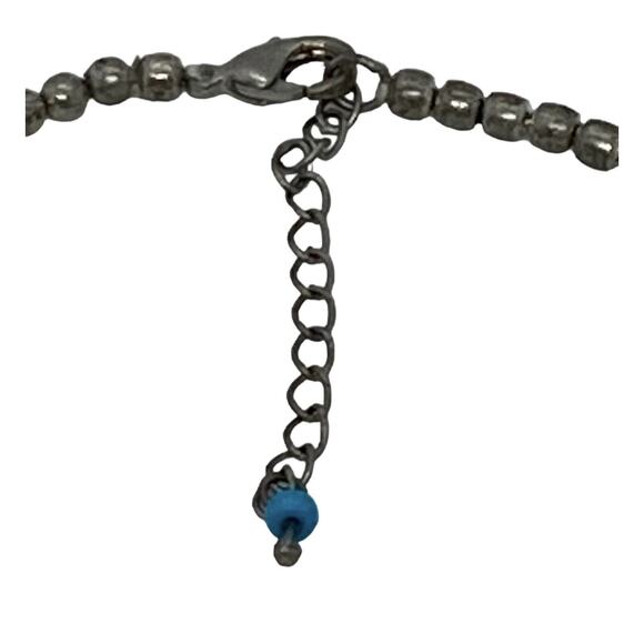 Multi-colored Stone and Silver Bead 16" Necklace Blue Pendant Vintage Estate - Picture 4 of 14